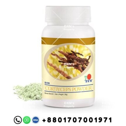DXN Cordyceps Mushroom Powder 30g product packaging with DXN branding and Bangladeshi contact number
