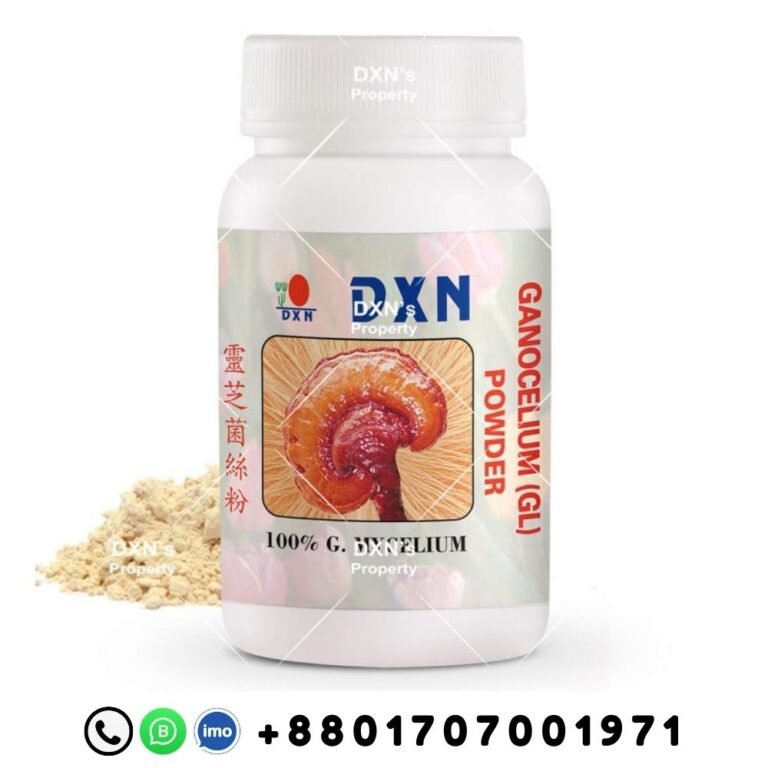 DXN Ganogelium GL powder product branding with Lingzhi mycelium Chinese text