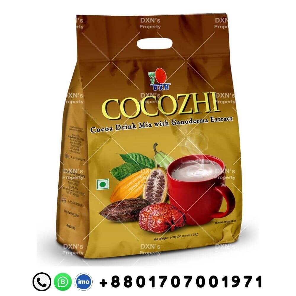 DXN-Cocozhi-500g-20-sachets-Coconut-Ganoderma DXN Cocozhi 500g health drink packaging with coconut and ganoderma, 20 sachets and Bangladeshi contact number for worldwide DXN products