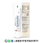 DXN Ganozhi Toothpaste 150g packaging with ingredients list, manufacturer details from Malaysia, and Bangladeshi contact number for worldwide online marketing
