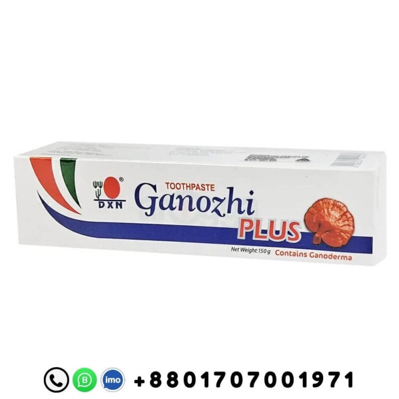 DXN Ganozhi Plus Toothpaste 150gm packaging with Ganoderma content information and Bangladeshi contact number